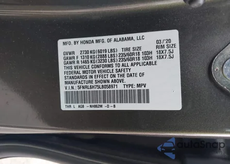 2020 Honda Odyssey Ex-L/Ex-L W/Navi Res z USA, uszkodzony, nr VIN 5FNRL6H75LB058971